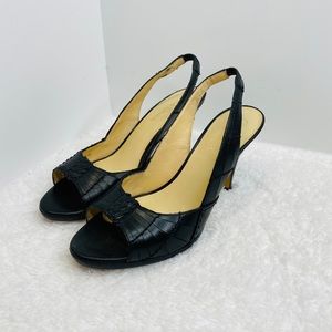 Cole Haan Black Woven Leather Slingback Heels